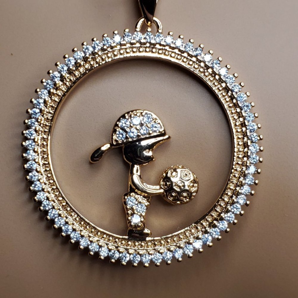 Mother's Day Necklace -  Boy Holding Ball Clear CZ